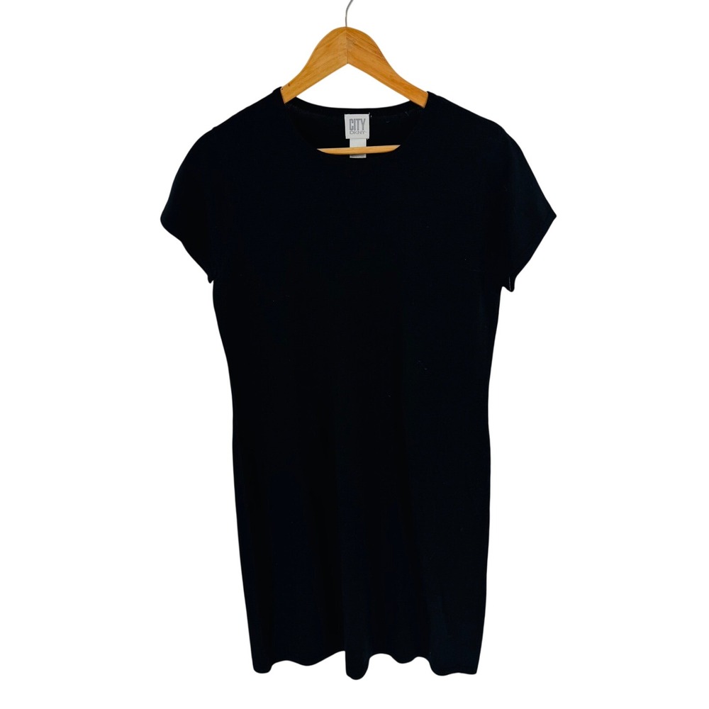 City DKNY Black 100% Wool T-Shirt Dress Size L Elevated‎ Basic Sustainable Luxe